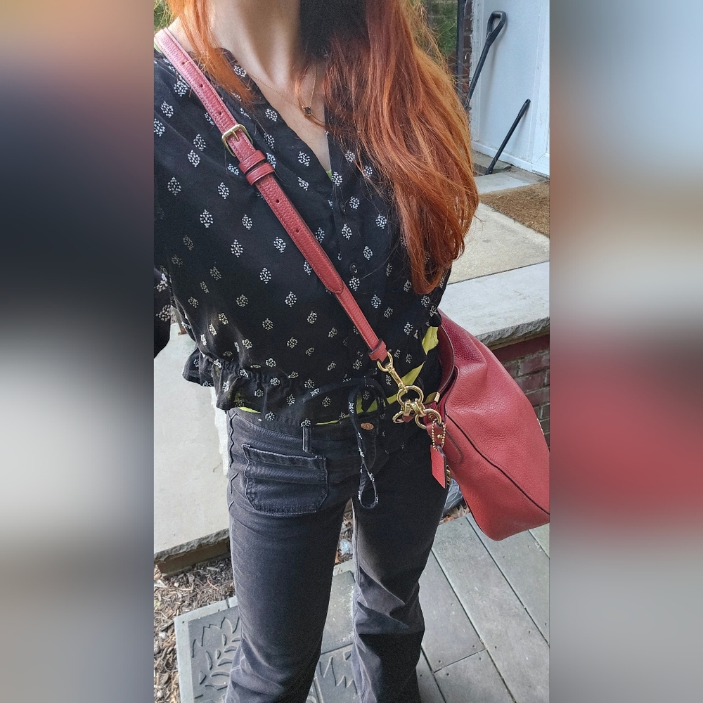 COACH 2018 Bright Red Pebbled Leather Elle Hobo Shoulder Bag - F31399